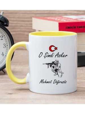 Hediye Dükkanı Kişiye Özel Askere Hediye Sarı Kupa Bardak