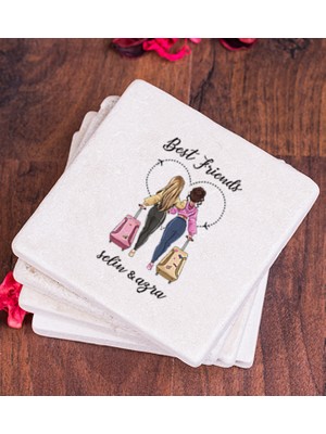 Hediye Dükkanı Kişiye Özel  Best Friends Taş Bardak Altlığı