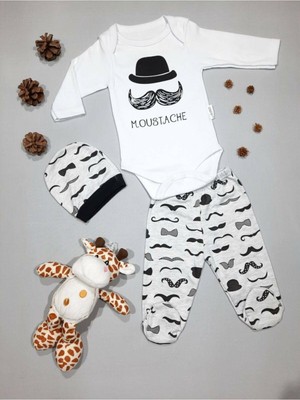 Mai Perla Bebek Beyaz Bıyıklı 3 Lü Zıbın Takımı