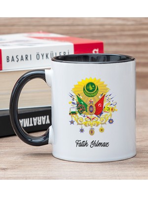 Hediye Dükkanı Kişiye Özel Osmanlı Armalı Siyah Kupa Bardak