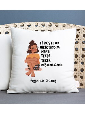 Hediye Dükkanı Kişiye Özel  Iyi Dostlar Biriktirdim Kare Yastık