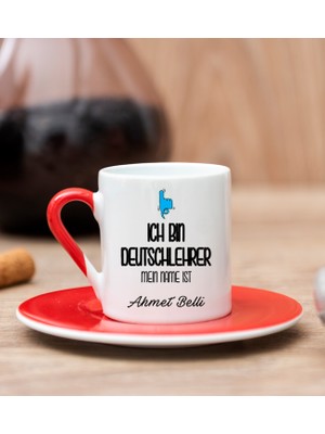 Hediye Dükkanı Kişiye Özel Erkek Almanca Öğretmeni Kırmızı Türk Kahvesi Fincanı