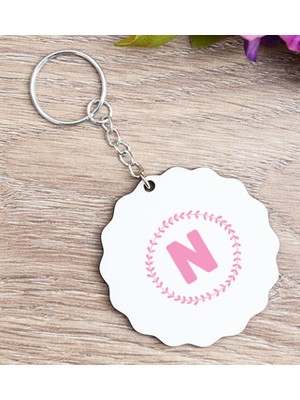 Hediye Dükkanı Kişiye Özel  Pembe Renkli Baş Harf Tasarım Ahşap Anahtarlık