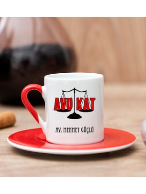 Hediye Dükkanı Kişiye Özel Avukat Kırmızı Türk Kahvesi Fincanı