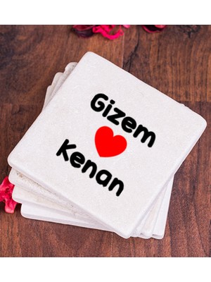 Hediye Dükkanı Kişiye Özel  Sevgililere Özel Isim Yazılı Taş Bardak Altlığı