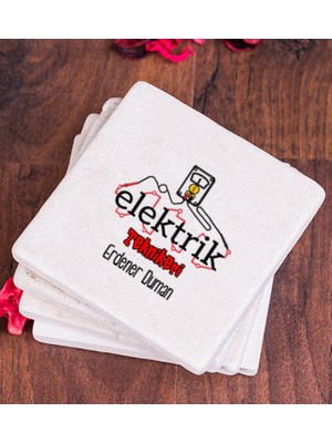 Hediye Dükkanı Kişiye Özel  Elektrik Teknikeri Taş Bardak Altlığı