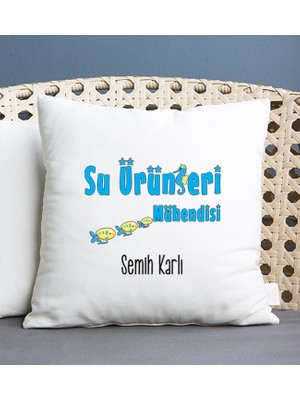 Hediye Dükkanı Kişiye Özel  Su Ürünleri Mühendisi Kare Yastık
