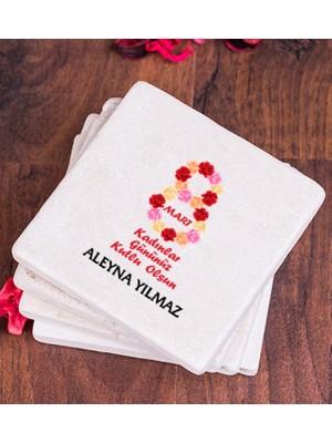 Hediye Dükkanı Kişiye Özel  Kadınlar Günü Hediyesi Taş Bardak Altlığı