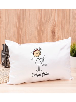 Hediye Dükkanı Kişiye Özel  Hemşire Karikatürü Dikdörtgen Yastık
