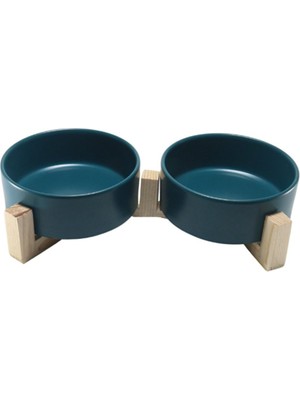 Yılmazel Mama-Su Kabı Ahşap Standı ve Seramik Kasesi Yavru Evcil Hayvan Minimalist Design Çifthazneli