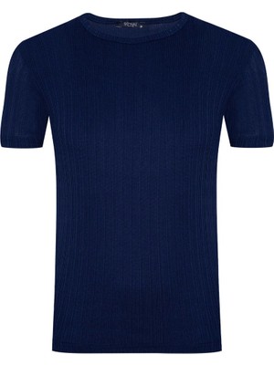 Süvari Slim Fit O Yaka Koyu Mavi Erkek Tişört