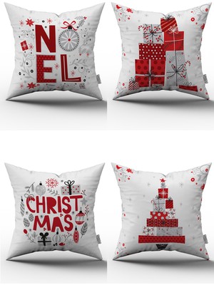 Kırmızı Beyaz Yılbaşı Temalı 4'lü Kırlent Kılıfı Seti 4KMBS146