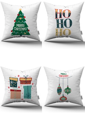 Beyaz Çok Renkli Yılbaşı Temalı 4'lü Kırlent Kılıfı Seti 4KMBS167