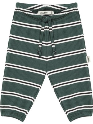 Antebies Organik Yeşil Beyaz Galaksi Çizgili Beli Lastikli Bağcıklı Erkek Bebek Eşofman