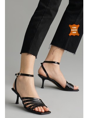 Mio Gusto Isabella Rugan Siyah Renk Kadın Sandalet Topuklu Ayakkabı