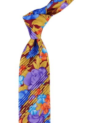 Kravatkolik Çok Renkli Çiçek Desen Piliseli Ipek Kravat EST139