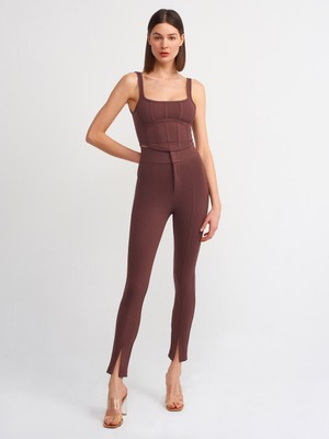 Dilvin Korse Top Kolsuz Koyu Kahve 96 Pamuk 4 Elastan Kare Yaka Kalıp 38 Kadın