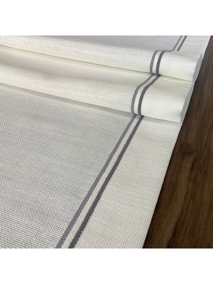 Oya Home Çift Pikolu Ranır -45*150 Cm-Kırık Beyaz Zemin&gri Dikiş