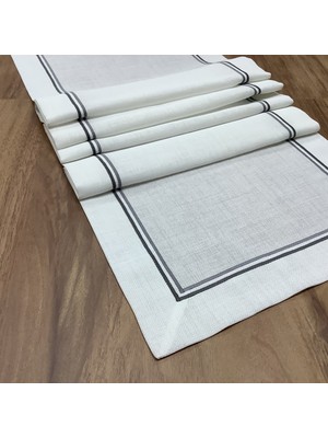 Oya Home Çift Pikolu Ranır -45*150 Cm-Kırık Beyaz Zemin&gri Dikiş