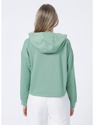 Aeropostale Kapüşonlu Crop Baskılı Kadın Yeşil Sweatshirt - K-GAIA-Y