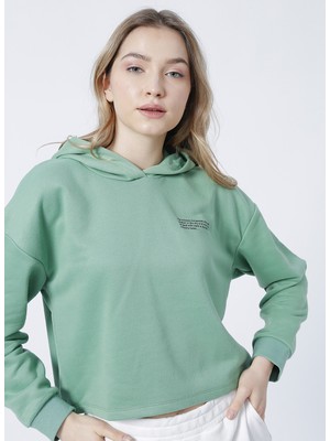 Aeropostale Kapüşonlu Crop Baskılı Kadın Yeşil Sweatshirt - K-GAIA-Y