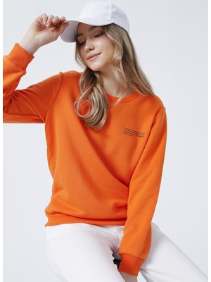 Aeropostale Bisiklet Yaka Standart Kalıp Baskılı Kadın Turuncu Sweatshirt - K-ARTEMIS-Y