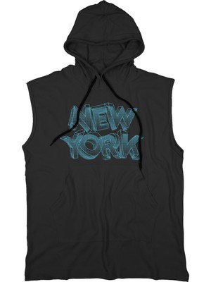 Bluu Newyorkstr Unisex  Kapşonlu Kolsuz T-Shirt Fitness Atleti