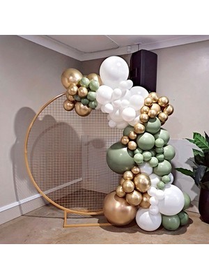 Trend Hediye Sepeti Krom Gold Küf Yeşili Beyaz Balon 50 Adet ve 5 M Balon Zinciri