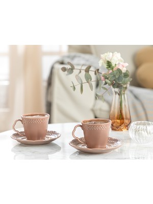 English Home Viyana Porselen 2'li Kahve Fincan Takımı 80 Ml Gül Kurusu