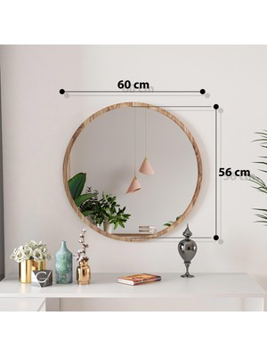 L'occi Concept Rossi 60 cm Dekoratif Yuvarlak Antre Hol Koridor Duvar Salon Mutfak Banyo Wc Ofis Ceviz Ayna Rs-C