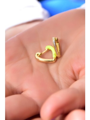 Papatya Silver  925 Ayar Gümüş Gold Kaplama Zirkon Taşlı Sarı Mineli Kalp Küpe