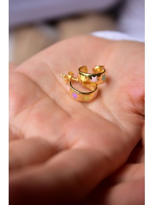 Papatya Silver 925 Ayar Gümüş Gold Kaplama Renkli Mineli Yıldız Halka Küpe