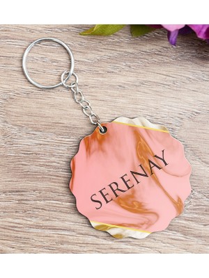 Hediye Dükkanı Kişiye Özel Pembe Mermer Tasarım Isme Özel Ahşap Anahtarlık