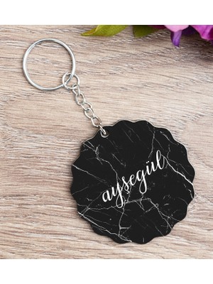 Hediye Dükkanı Kişiye Özel Siyah Mermer Desenli Isimli Ahşap Anahtarlık