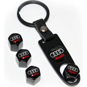 Audi Logolu Metal Anahtarlık ve Sibop Kapağı Seti