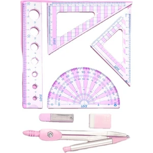 Just For U 7'li Okul Için Geometrik Cetvel Çizim Seti - Pembe (Yurt Dışından)