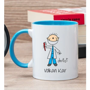 Hediye Dükkanı Kişiye Özel Erkek Diş Hekimi Karikatürü Mavi Kupa Bardak