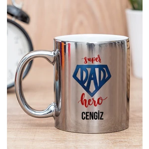 Hediye Dükkanı Kişiye Özel Super Dad Babaya Hediye Silver Kupa Bardak