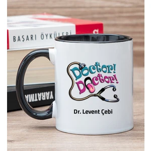 Hediye Dükkanı Kişiye Özel Doktor Doktor Siyah Kupa Bardak