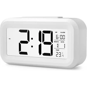 Herkesetoptantic Dijital LCD Sensörlü Termometreli Işıklı Çalar Saat (Beyaz)