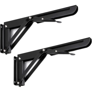 Guangdong Spirit 2 Adet 10 Inç Sağlam Katlanır Lf Braketler - Ağır Hizmet Metal Üç Köşeli Masa Tezgah Katlanır Lf Braket Katlanır Lf Menteşe Duvara Monte Max Yük 132LB (Siyah)