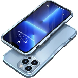 Apple Iphone 13 Pro Max 6.7 Inç Darbeye Dayanıklı Karbon Fiber Doku Galvanik Metal Telefon Kılıfı - Mavi (Yurt Dışından)