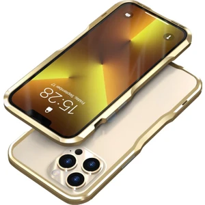 Apple Iphone 13 Pro Max 6.7 Inç Darbeye Dayanıklı Karbon Fiber Doku Galvanik Metal Telefon Kılıfı - Altın (Yurt Dışından)