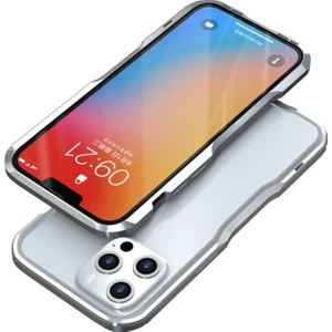 Apple Iphone 13 Pro Max 6.7 Inç Darbeye Dayanıklı Karbon Fiber Doku Galvanik Metal Telefon Kılıfı - Gümüş (Yurt Dışından)
