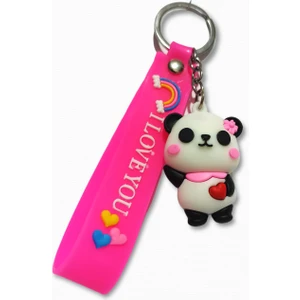 Pembe Panda 3D Silikon Anahtarlık