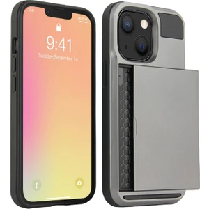 Apple Iphone 13 6.1 Inç Uyumlu Kart Yuvalı Tpu + Pc Telefon Kılıfı - Gri