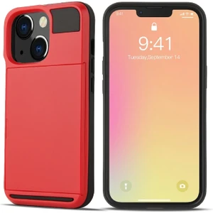 Apple Iphone 13 6.1 Inç Uyumlu Kart Yuvalı Tpu + Pc Telefon Kılıfı - Kırmızı