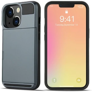 Apple Iphone 13 6.1 Inç Uyumlu Kart Yuvalı Tpu + Pc Telefon Kılıfı - Koyu Mavi