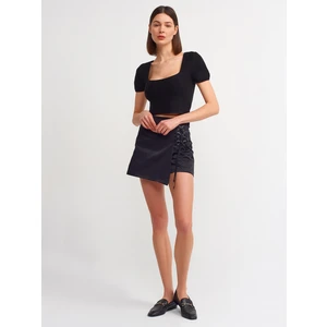 10164 Kare Yaka Arkası Bağcıklı Kısa Kol Kazak-Siyah