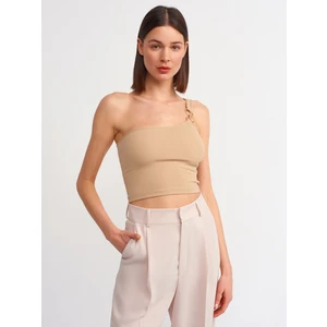 3781 Tek Omuzlu Crop Top-Camel
